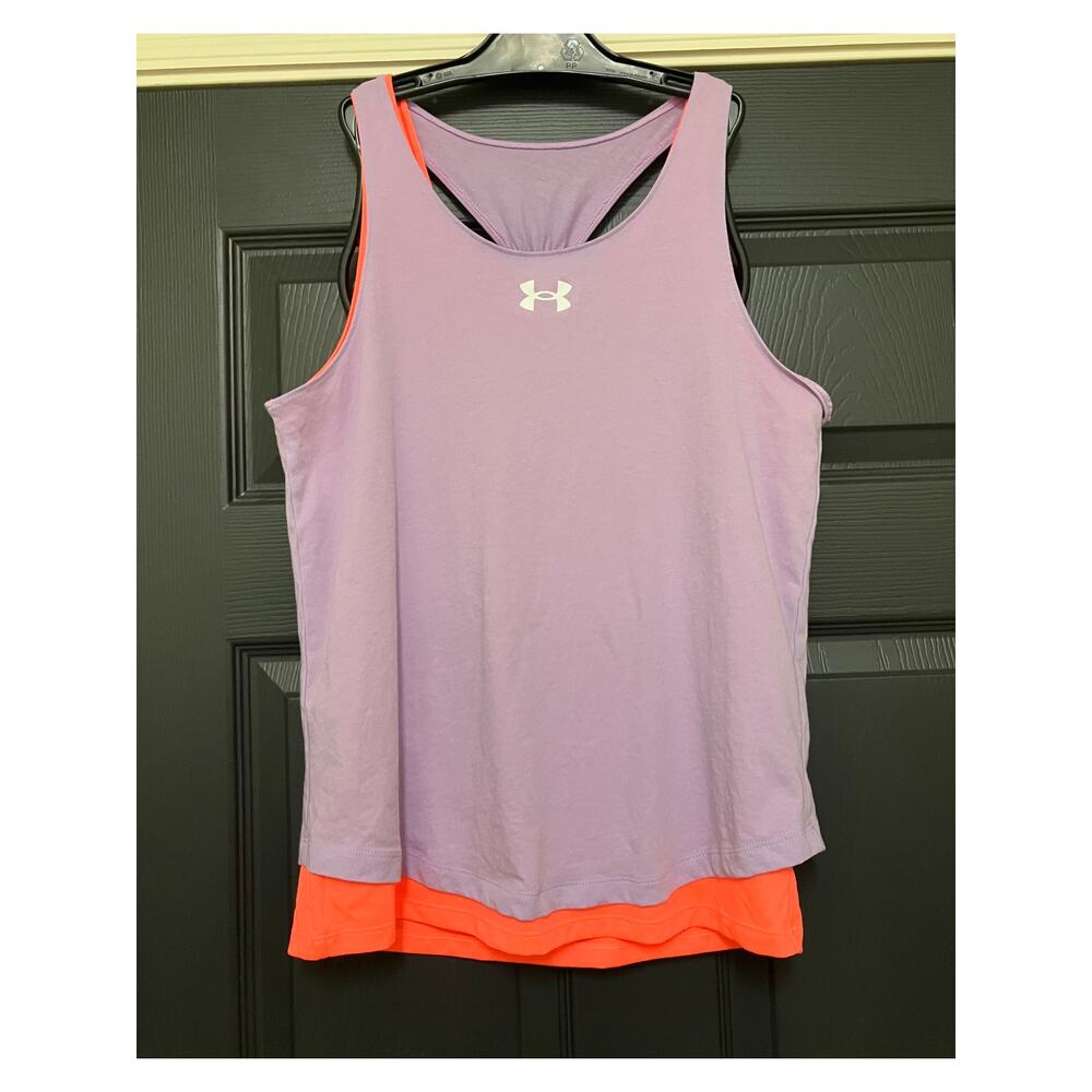 Under Armour Girls‎ YXL Tank Top Loose Fit Purple Orange Layered Activewear